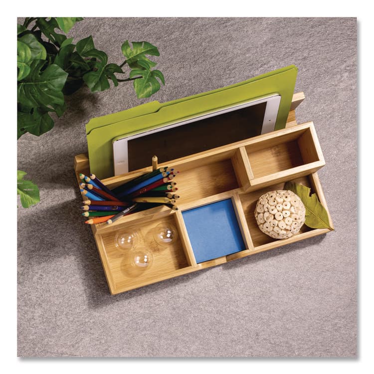 OFFICEMATE INTERNATIONAL CORP. Bamboo Desk Organizer, 7 Compartments, 14.09 x 8.62 x 5.28, Natural Wood Grain, Bamboo (OIC71001) thumbnail 2