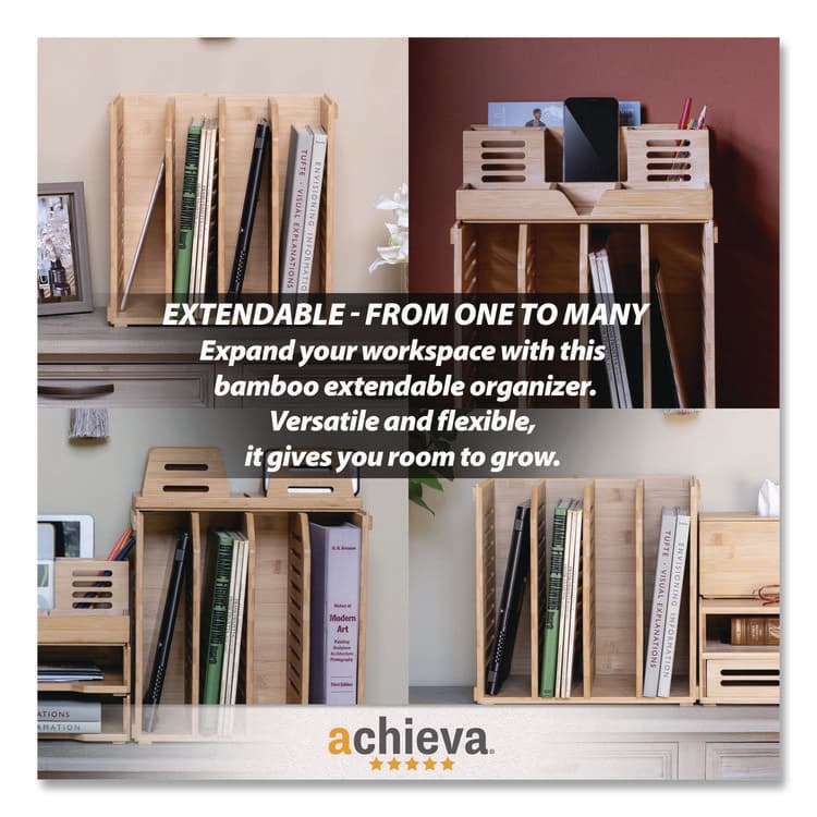 OFFICEMATE INTERNATIONAL CORP. Bamboo Desk Organizer, 7 Compartments, 14.09 x 8.62 x 5.28, Natural Wood Grain, Bamboo (OIC71001) thumbnail 3