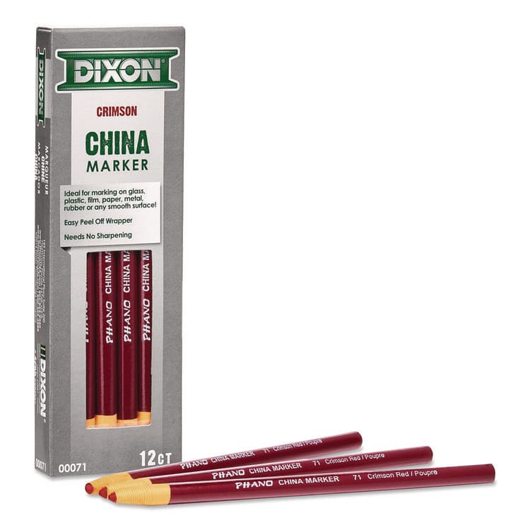 DIXON TICONDEROGA CO. China Marker, 0.3" x 7", Crimson Red, Dozen (DIX000710002) thumbnail 4