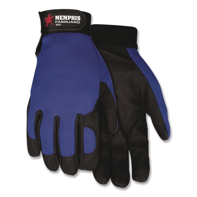 MCR SAFETY Clarino Synthetic Leather Palm Mechanics Gloves, X-Large, Blue/Black, Pair (CRW900XL)