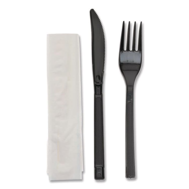 PACTIV EVERGREEN CORPORATION Gardenware Cutlery Kit, Individually Wrapped, Heavyweight, Fork/Knife/Napkin, Plastic, Black, 500/Carton (PCTGKFKNECH) thumbnail 2