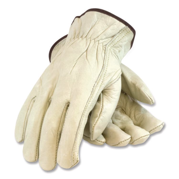 PROTECTIVE INDUSTRIAL PRODUCTS Economy Grade Top-Grain Cowhide Leather Work Gloves, Gunn Cut, Wing Thumb, Medium, Tan, Pair (PID68162M)