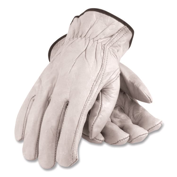 PROTECTIVE INDUSTRIAL PRODUCTS Top-Grain Pigskin Leather Drivers Gloves, Gunn Cut, Keystone Thumb, Large, Gray, Pair (PID70361L)