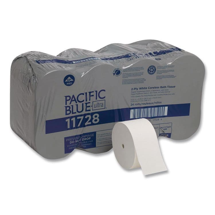 GEORGIA PACIFIC Pacific Blue Ultra Coreless Toilet Paper, Septic Safe, 2-Ply, White, 1,700 Sheets/Roll, 24 Rolls/Carton (GPC11728)
