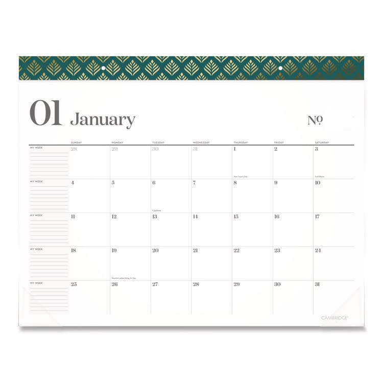 MEAD PRODUCTS WorkStyle Monthly Desk Pad Calendar, 21.75 x 17, White Sheets, Teal Headband/Clear Corners, 12-Month (Jan-Dec): 2026 (AAG1606704)