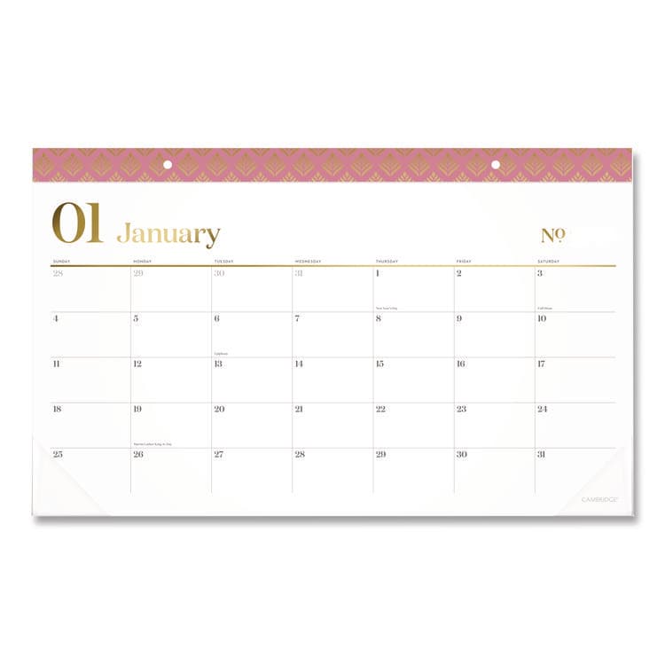 MEAD PRODUCTS Workstyle Compact Deskpad, 17.75 x 11, White Sheets, Pink Headband/Clear Corners, 12-Month (Jan-Dec): 2026 (AAG1606705)