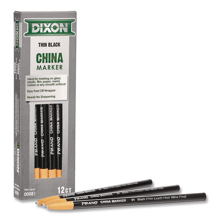 DIXON TICONDEROGA CO. China Marker, Thin Core, 0.37" x 7", Black, 12/Pack (DIX000810002) thumbnail 2