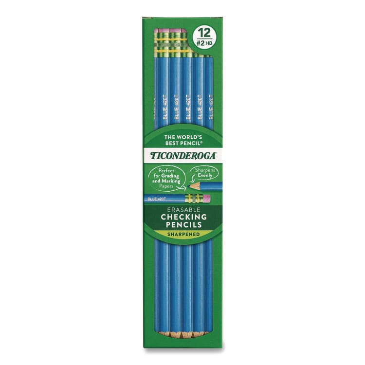 DIXON TICONDEROGA CO. Erasable Colored Pencils, 2.6 mm, 2B (#2), Blue Lead, Blue Barrel, 12/Pack (DIX142090002)
