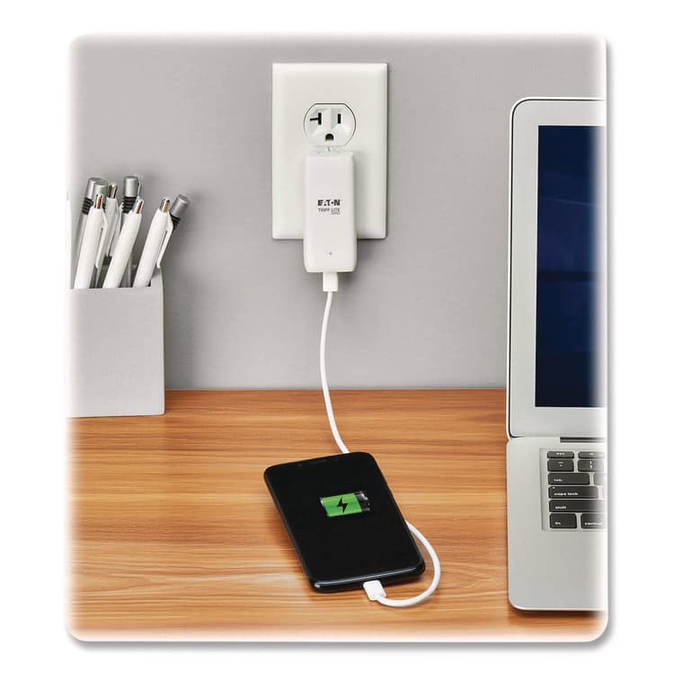 EATON CORPORATION Flat One-Port USB-C Wall Charger with GaN Technology, White (TRPU280WF120C1G) thumbnail 2