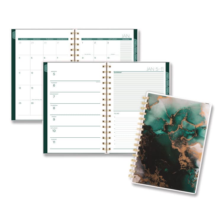 MEAD PRODUCTS Emerald Isle Weekly/Monthly Planner, 8.5 x 5.5, Green Marbled Cover, 12-Month (Jan-Dec): 2026 (AAG1758200)