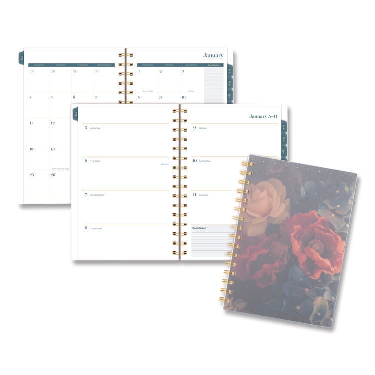 MEAD PRODUCTS Midnight Garden Weekly/Monthly Planner, 8.5 x 5.5, Floral Artwork, Black/Pink/Green Cover, 12-Month (Jan-Dec): 2026 (AAG1768200)