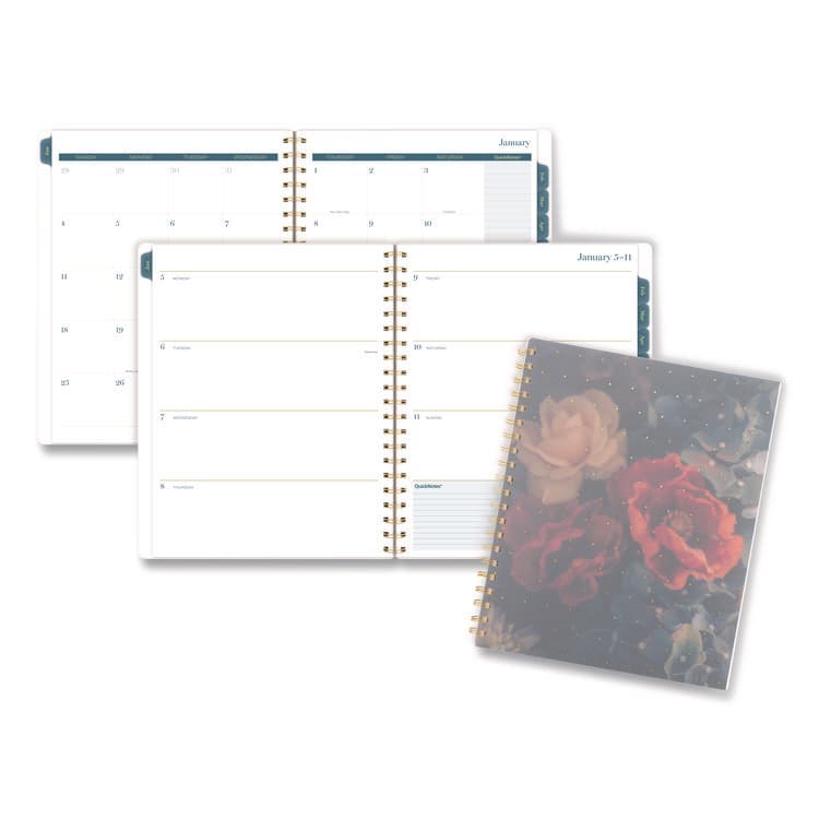 MEAD PRODUCTS Midnight Garden Weekly/Monthly Planner, 11 x 8.5, Floral Artwork, Black/Pink/Green Cover, 12-Month (Jan-Dec): 2026 (AAG1768905)