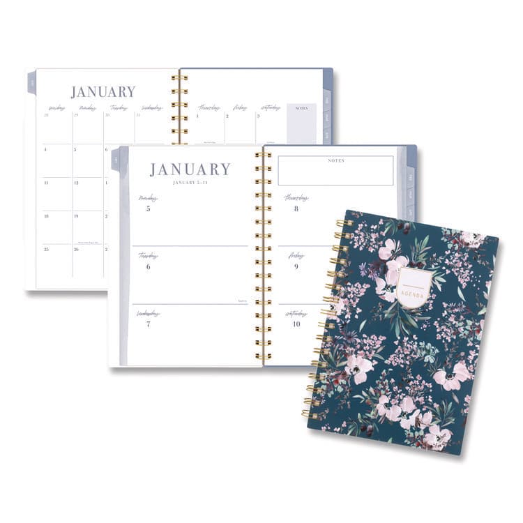 MEAD PRODUCTS Weekly/Monthly Calista Floral Planners, 8.5 x 5.5, Floral Artwork, Blue/Purple/Green Cover, 13-Month: Jan 2026 to Jan 2027 (AAGLB40200)