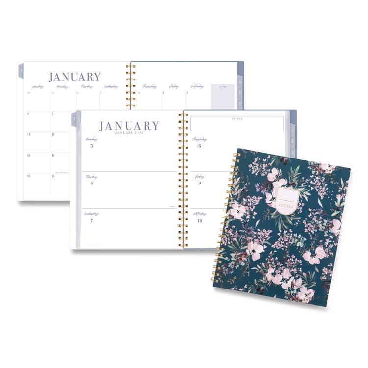 MEAD PRODUCTS Weekly/Monthly Calista Floral Planners, 11 x 8.5, Floral Artwork, Blue/Purple/Green Cover, 13 Month: Jan 2026 to Jan 2027 (AAGLB40905)
