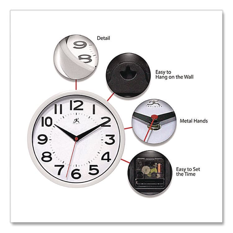 INFINITY INSTRUMENTS LTD Metro Wall Clock, 9" Diameter, White Case, 1 AA (sold separately) (IFM14220WH3364) thumbnail 3