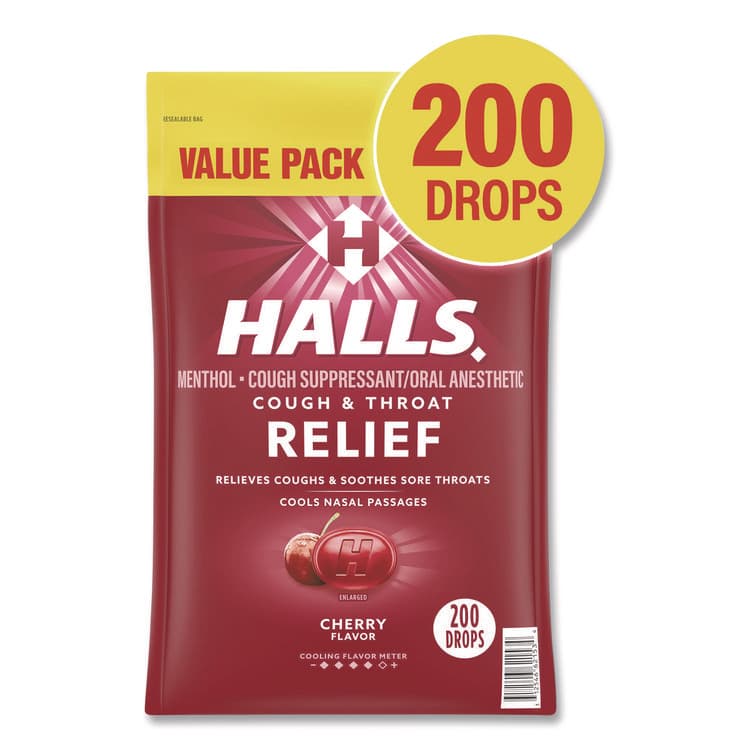 MONDELEZ INTERNATIONAL Relief Cough Drops - Value Size, Cherry, 200/Pack (GRR22002530) thumbnail 2
