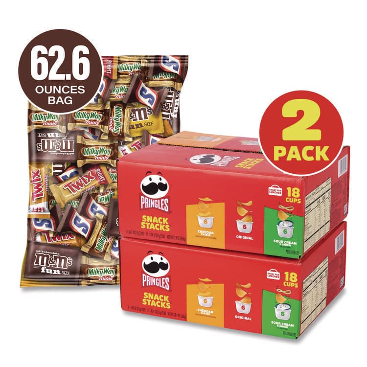 MARS, . Mini Milk Chocolate and Pringles Snack Stacks Variety Combo Pack, 62 oz Bag Mini/Fun Size, (36) Cups Assorted Flavors/Bundle (GRR60004170) thumbnail 2