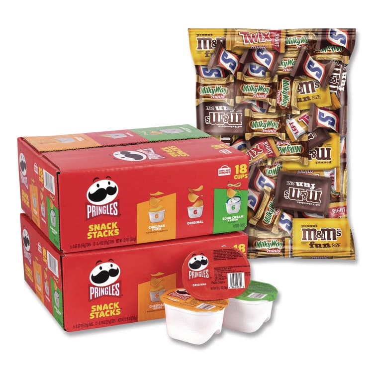 MARS, . Mini Milk Chocolate and Pringles Snack Stacks Variety Combo Pack, 62 oz Bag Mini/Fun Size, (36) Cups Assorted Flavors/Bundle (GRR60004170)