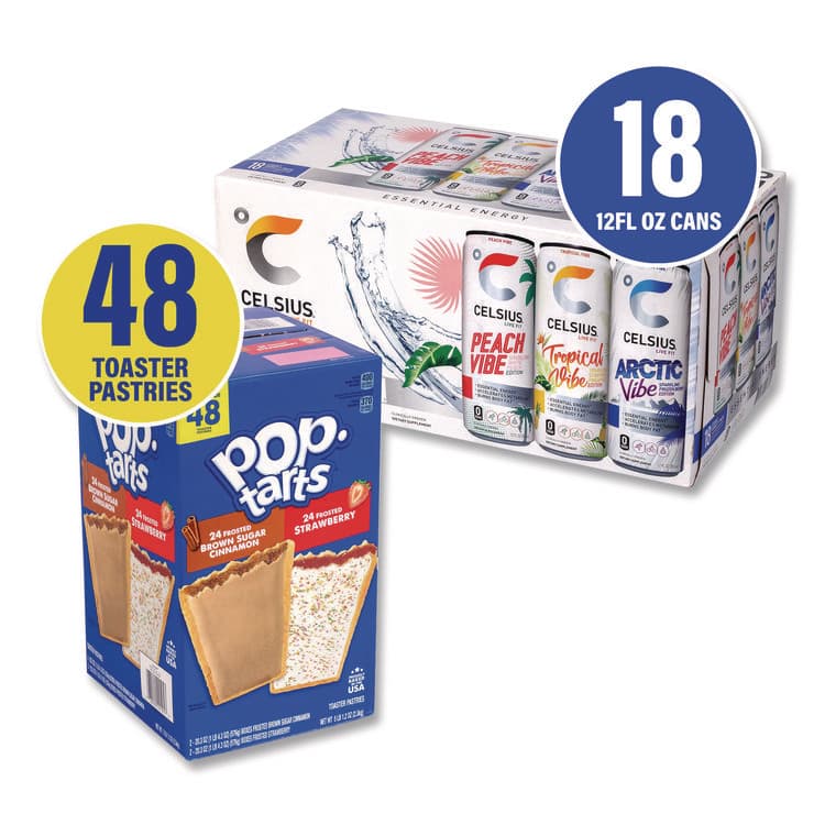 KELLOGG'S Celcius Vibe and Pop Tarts Variety Combo Pack,(18) 12oz Cans,(24) Frosted Strawberry/(24) Frosted Brown Sugar Cinnamon/Bundle (GRR60004172) thumbnail 2