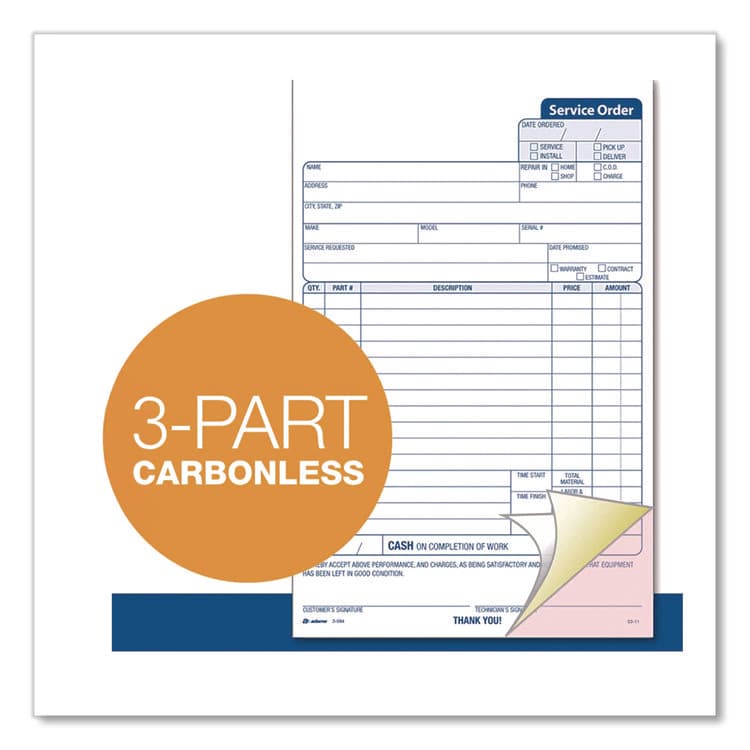 CARDINAL BRANDS . Work Order Form, Three-Part Carbonless, 5.66 x 9, 250 Sets/Pack (ABF3584) thumbnail 4