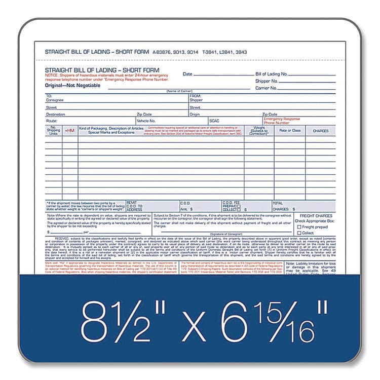 CARDINAL BRANDS . Bill of Lading - Short Form for Up to Ten Articles, Three-Part Carbonless, 8.5 x 6.94, 50 Forms Total (ABF9013) thumbnail 2
