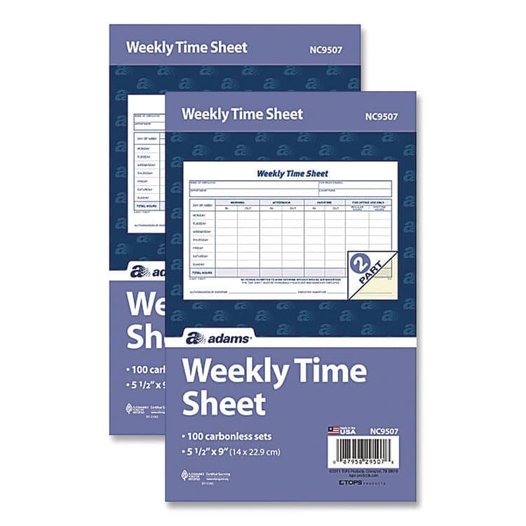 CARDINAL BRANDS . Weekly Time Sheets, One Part (No Copies), 8.5 x 5.5, 100 Forms/Pad, 2 Pads/Pack (ABF9507ABF)