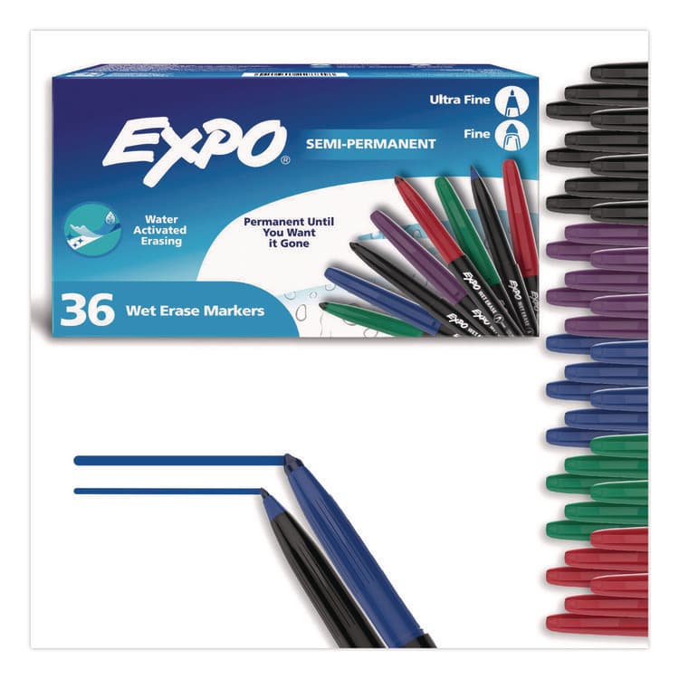 SANFORD Wet Erase Markers, Fine; Ultra Fine Tip, Assorted Colors, 36/Box (SAN2211378)
