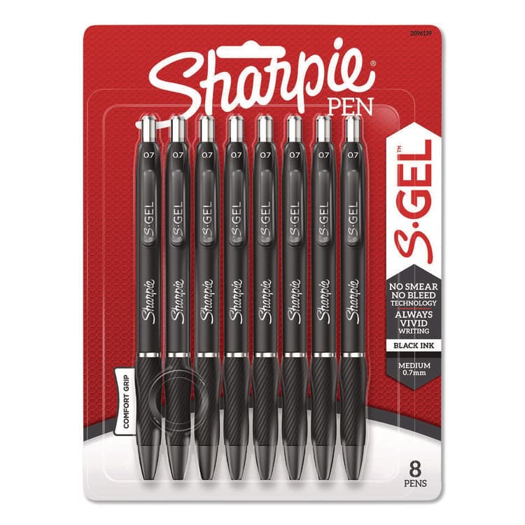 SANFORD S-Gel High-Performance Gel Pen, Retractable, Medium 0.7 mm, Black Ink, Black Barrel, 8/Pack (SAN2096139)