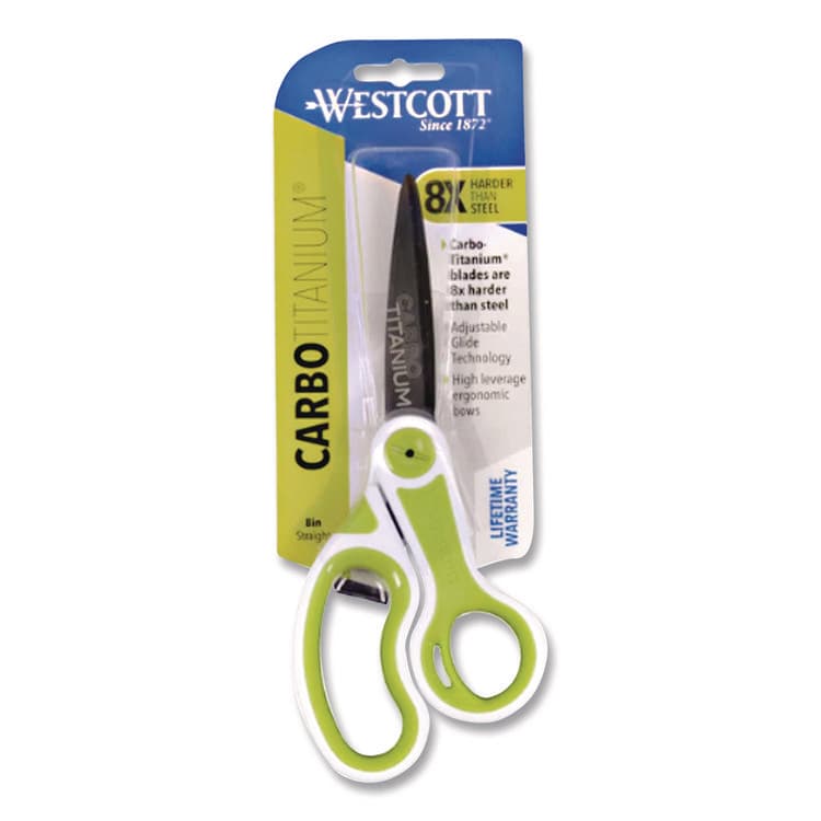 ACME UNITED CORPORATION CarboTitanium Bonded Scissors, 8" Long, 3.25" Cut Length, Straight White/Green Handle (ACM17444) thumbnail 3