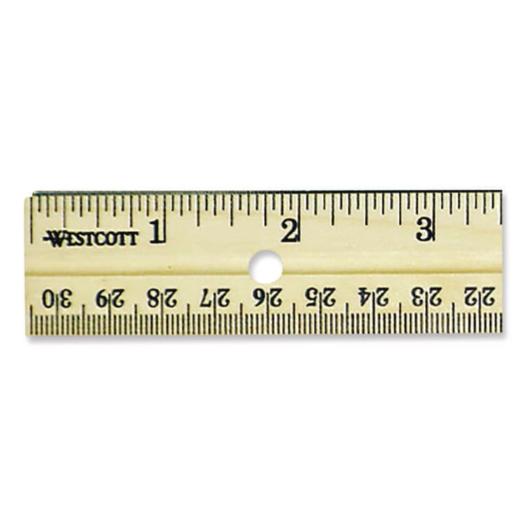 ACME UNITED CORPORATION Three-Hole Punched Wood Ruler, Standard/Metric, 12" (30 cm) Long, Natural Wood, 36/Box (ACM17724) thumbnail 4