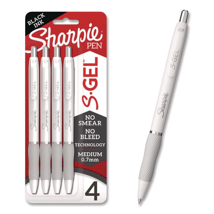SANFORD S-Gel Fashion Barrel Gel Pen, Retractable, Medium 0.7 mm, Black Ink, Pearl White Barrel, 4/Pack (SAN2126207)