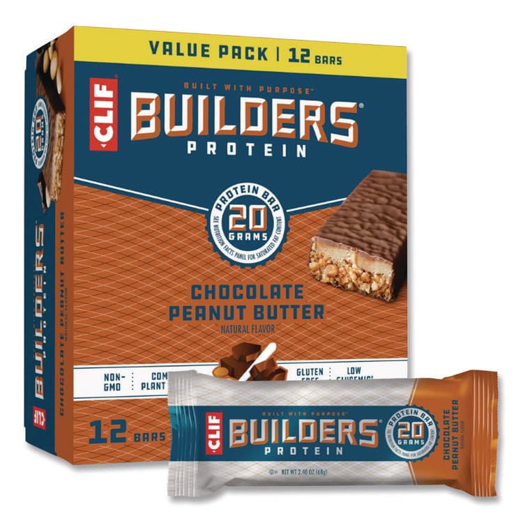 CLIF BAR & COMPANY Builders Protein Bar, Chocolate Peanut Butter, 2.4 oz Bar, 12 Bars/Box (CBCCCC160041)