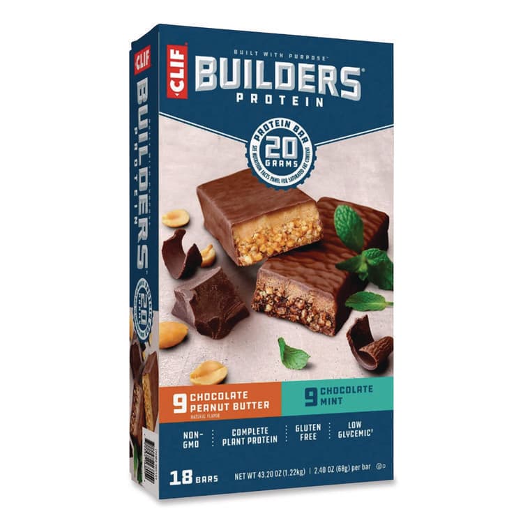 CLIF BAR & COMPANY Builders Protein Bar, Chocolate Mint/Chocolate Peanut Butter, 2.4 oz Bar, 18 Bars/Box (GRR22000543) thumbnail 2