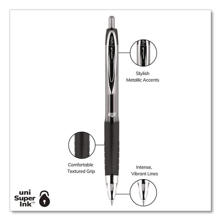 UNI Signo 207 Gel Pen, Retractable, Medium 0.7 mm, Black Ink, Smoke/Black Barrel, Dozen (UBC33950) thumbnail 3