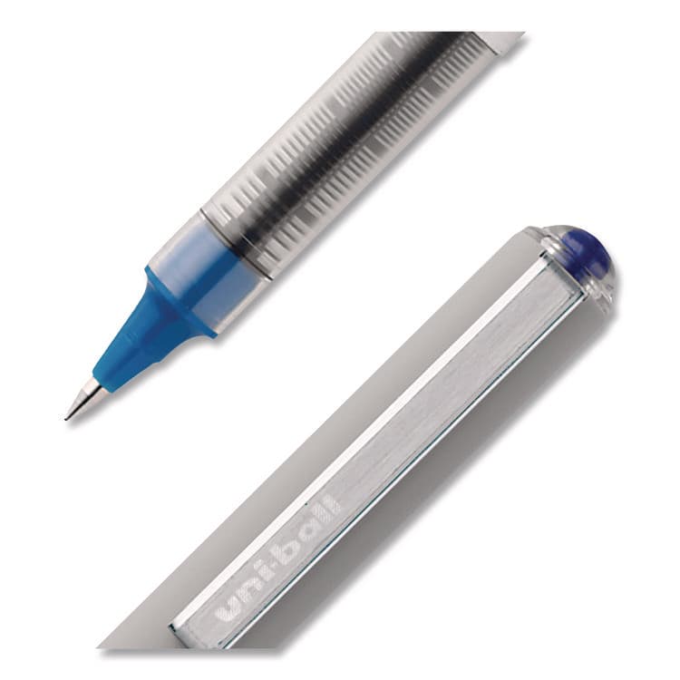 UNI VISION Rollerball Pen, Stick, Fine 0.7 mm, Blue Ink, Silver/Blue/Clear Barrel, Dozen (UBC60134) thumbnail 2