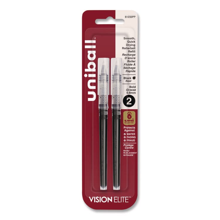 UNI Refill for Vision Elite Roller Ball Pens, Bold Conical Tip, Black Ink, 2/Pack (UBC61233PP)