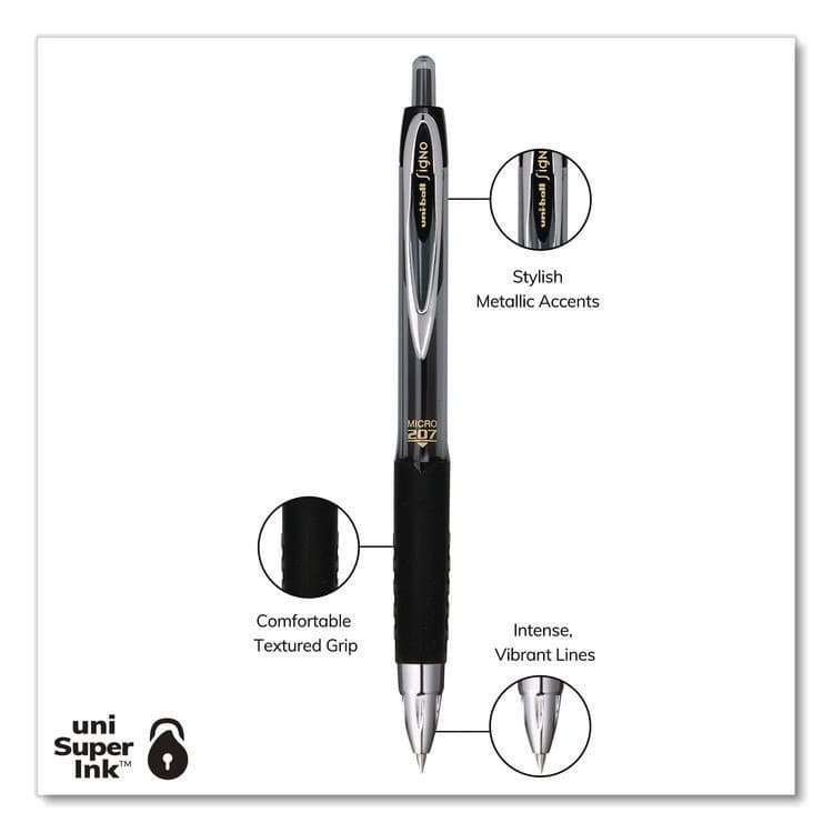 UNI Signo 207 Gel Pen, Retractable, Fine 0.5 mm, Black Ink, Smoke/Black Barrel, Dozen (UBC61255) thumbnail 3