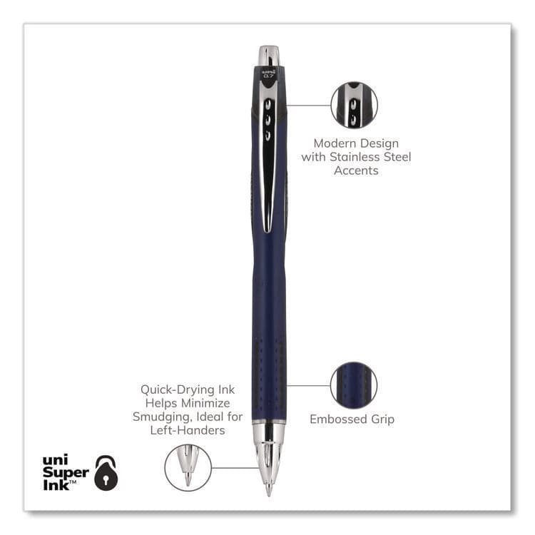 UNI Jetstream Hybrid Gel Pen, Retractable, Fine 0.7 mm, Black Ink, Blue/Silver Barrel (UBC62152) thumbnail 3