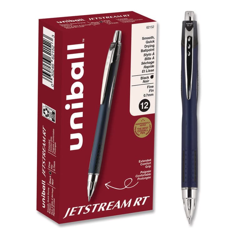 UNI Jetstream Hybrid Gel Pen, Retractable, Fine 0.7 mm, Black Ink, Blue/Silver Barrel (UBC62152)