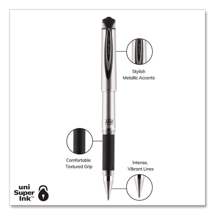 UNI 207 Impact Gel Pen, Stick, Bold 1 mm, Black Ink, Silver/Black Barrel (UBC65800) thumbnail 3