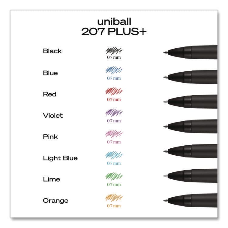 UNI 207 Plus+ Gel Pen, Retractable, Medium 0.7 mm, Blue Ink, Black Barrel, 4/Pack (UBC70457) thumbnail 4