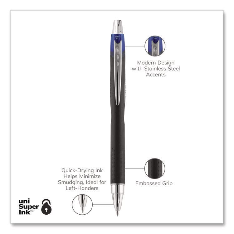 UNI Jetstream Hybrid Gel Pen, Retractable, Bold 1 mm, Blue Ink, Black/Silver/Blue Barrel (UBC73833) thumbnail 3
