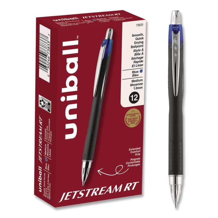 UNI Jetstream Hybrid Gel Pen, Retractable, Bold 1 mm, Blue Ink, Black/Silver/Blue Barrel (UBC73833)