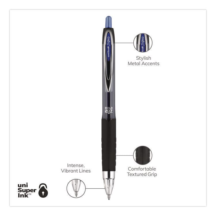 UNI Signo 207 Gel Pen, Retractable, Bold 1 mm, Blue Ink, Smoke/Black/Blue Barrel, Dozen (UBC1790896) thumbnail 3