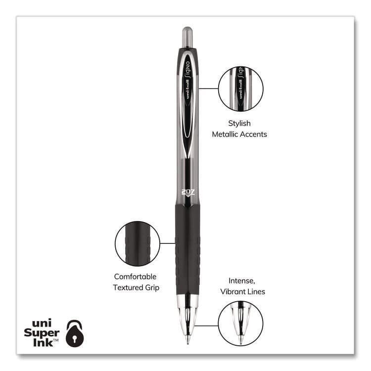 UNI Signo 207 Gel Pen, Retractable, Medium 0.7 mm, Black Ink, Clear/Black Barrel, 5/Pack (UBC1960239) thumbnail 3