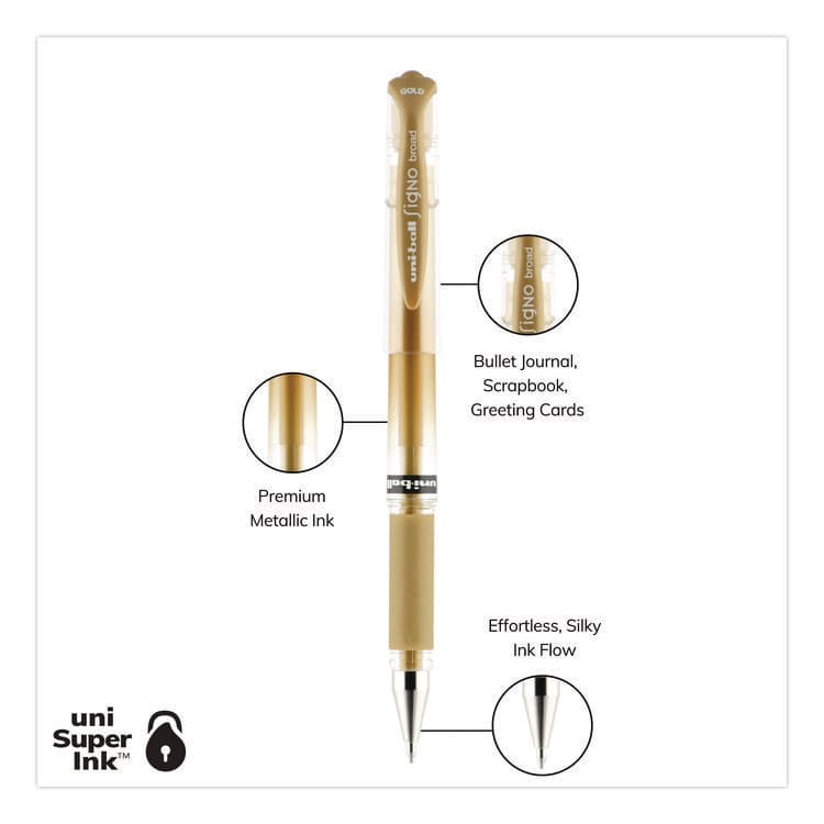 UNI Signo Impact Gel Pen, Stick, Bold 1 mm, Assorted Metallic Ink and Barrel Colors, 3/Pack (UBC1919997) thumbnail 3