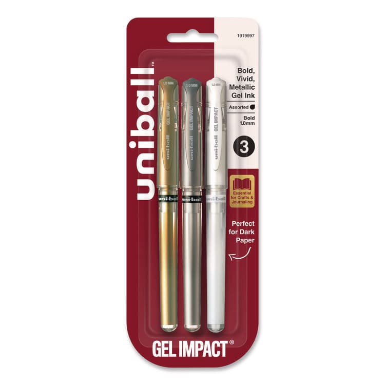 UNI Signo Impact Gel Pen, Stick, Bold 1 mm, Assorted Metallic Ink and Barrel Colors, 3/Pack (UBC1919997)