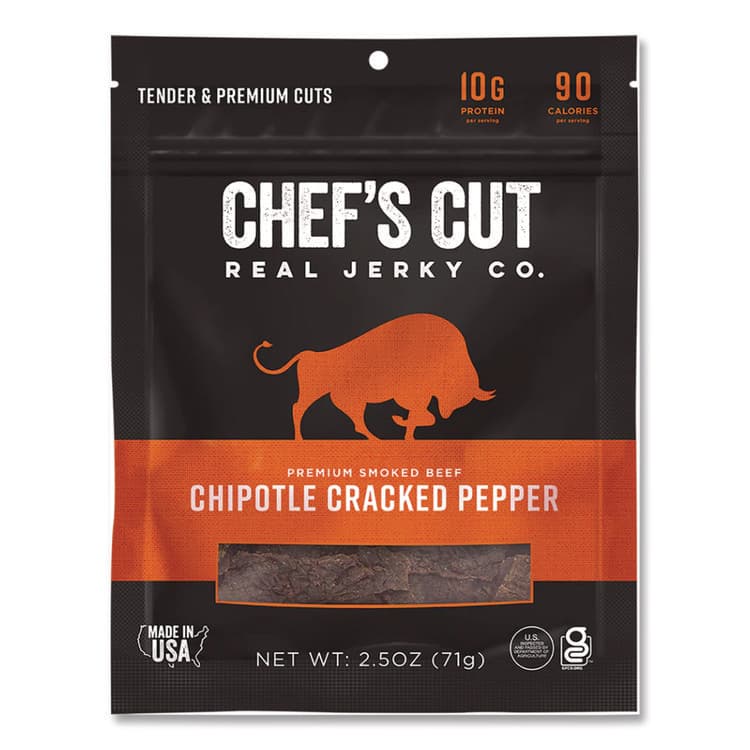 CHEF'S CUT REAL JERKY CO. Real Steak Jerky, Chipolte Cracked Pepper, 2.5 oz Bag (CHUCCR00501)