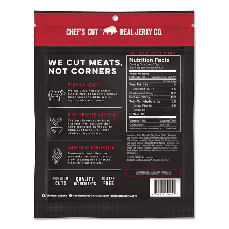CHEF'S CUT REAL JERKY CO. Real Steak Jerky, Original Recipe, 2.5 oz Bag (CHUCCR00500) thumbnail 2