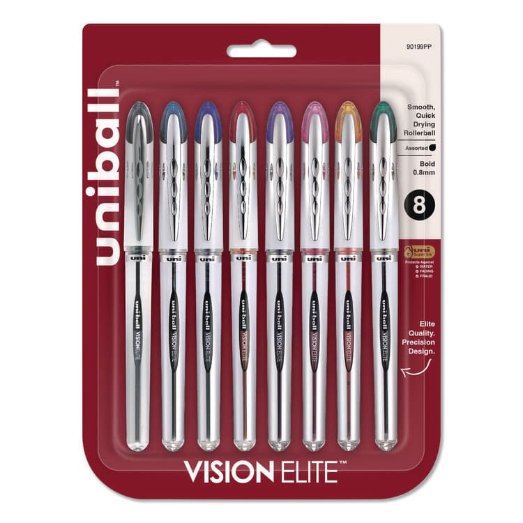 UNI VISION ELITE Rollerball Pen, Stick, Bold 0.8 mm, Assorted Ink and Barrel Colors, 8/Pack (UBC90199PP)